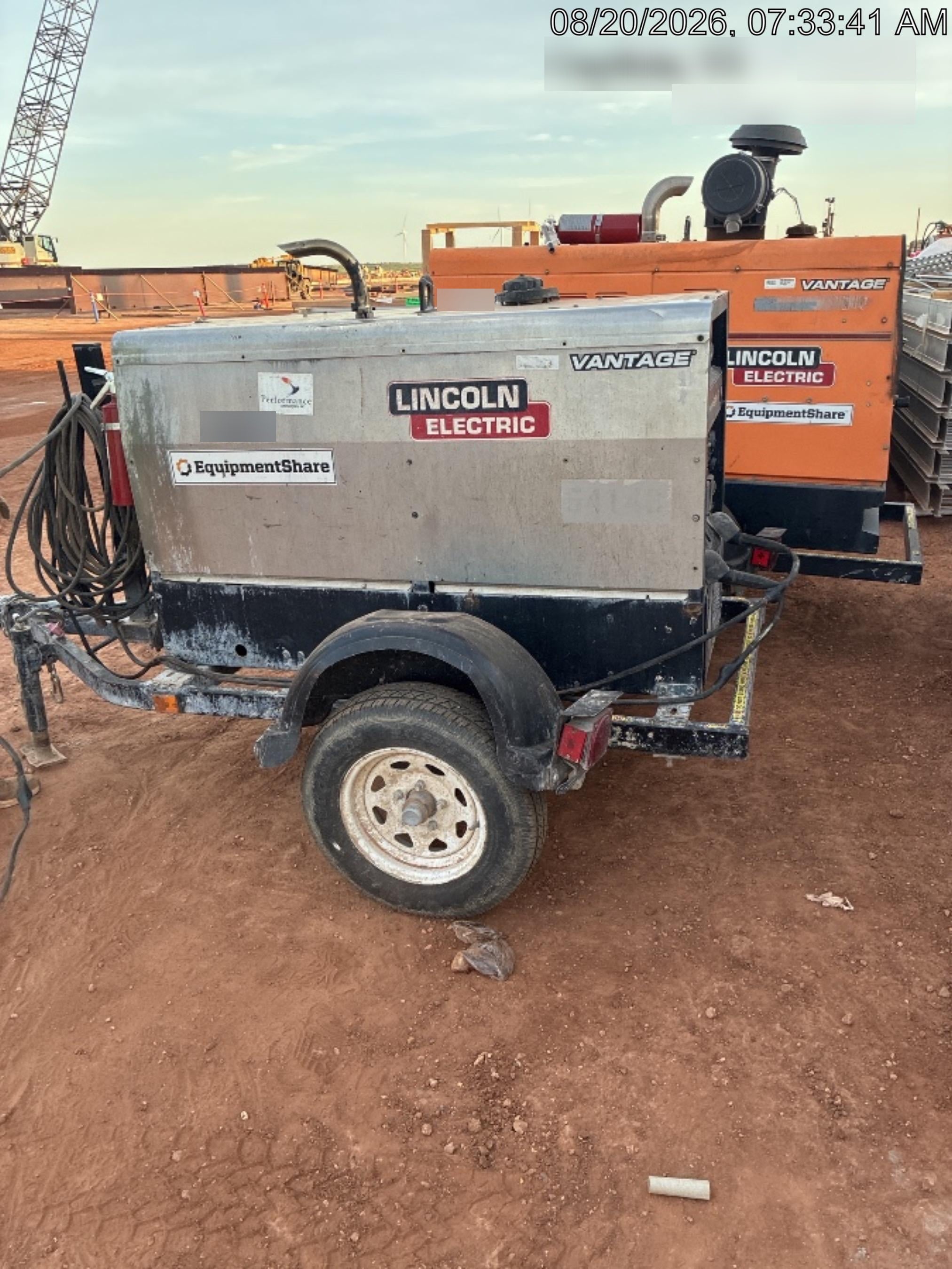 2019 Lincoln Electric Vantage 322 Welder Ready-Pak 3, Two wheel trailer, Fender and Light kit, Cable Rack