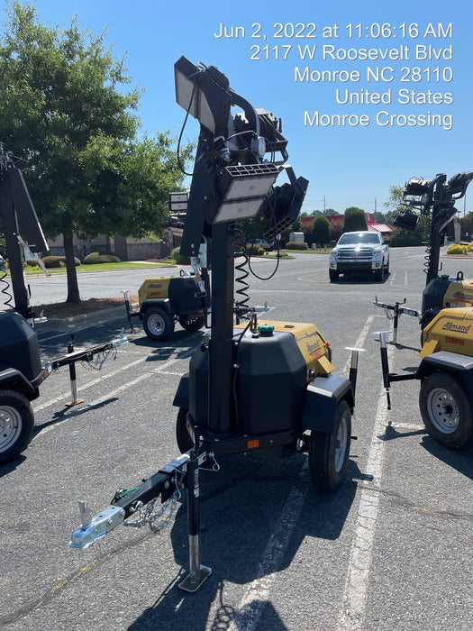 2022 Allmand NLV3GR (4) LED Light Fixture 350W, 23' Vertical Mast, 3kW Prime, Towable, Deep Sea L401, Leveling Jacks, Yanmar T4F 5.8hp