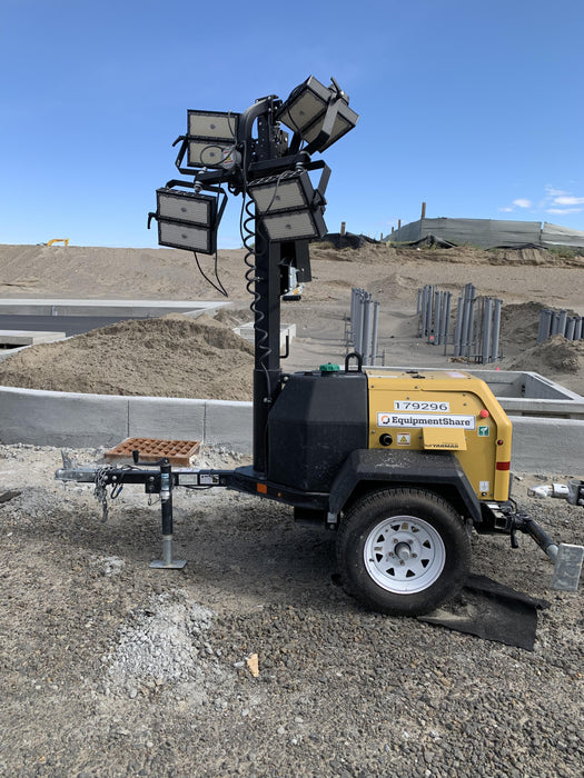 Allmand NLV3GR (4) LED Light Fixture 350W, 23' Vertical Mast, 3kW Prime, Towable, Deep Sea L401, Leveling Jacks, Yanmar T4F 5.8hp