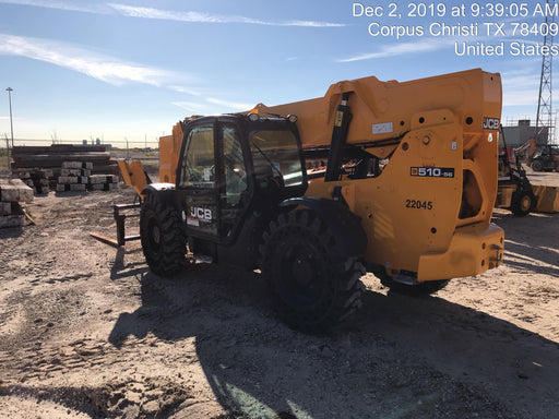 2018 JCB 510-56 JCB 510-56 Telehandler 74 HP w/CAB/HVAC, Beacon, Worklights, Aux Hydraulics, Solid Tires, 60" Carriage/Forks