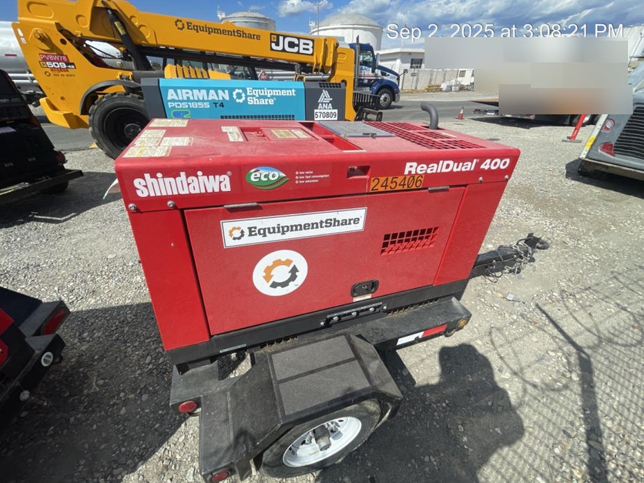 2022 Shindaiwa DGW400MDL Kubota D902 Engine, 23 HP, Dual Op Welder, Wire, Arc, Droop Stick, Tig, and CC Stick Functionality, Simulphase, 3 Phase and 1 Phase Gen Output, Single Axle NB Trlr, Slr Trckl Chrg 12V 12W, Fire Ext