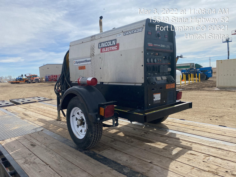 2019 Lincoln Electric Vantage 322 Welder Ready-Pak 3, Two wheel trailer, Fender and Light kit, Cable Rack