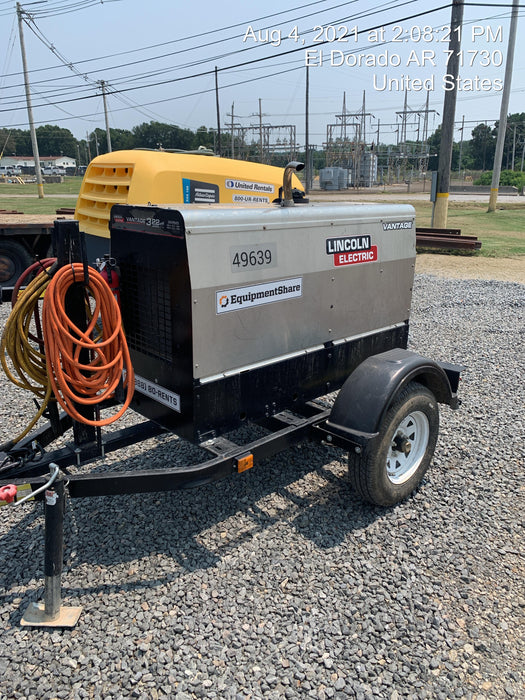 2019 Lincoln Electric Vantage 322 Ready-Pak 3, Two Wheel Trailer, Fender and Light Kit, Cable Rack