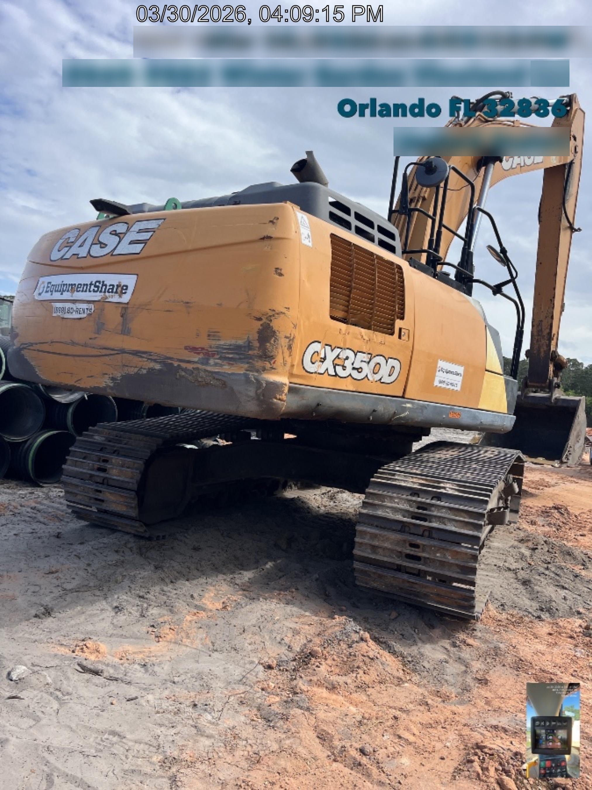 2017 Case CX350D CAB A/C, 13'-3" ARM, STEEL TRACKS