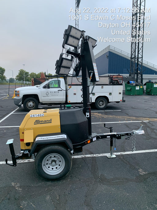 2022 Allmand NLV3GR (4) LED Light Fixture 350W, 23' Vertical Mast, 3kW Prime, Towable, Deep Sea L401, Leveling Jacks, Yanmar T4F 5.8hp