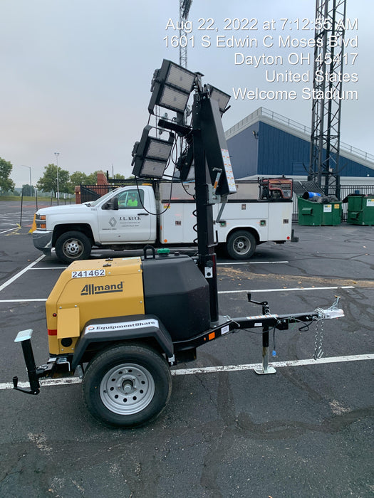 2022 Allmand NLV3GR (4) LED Light Fixture 350W, 23' Vertical Mast, 3kW Prime, Towable, Deep Sea L401, Leveling Jacks, Yanmar T4F 5.8hp