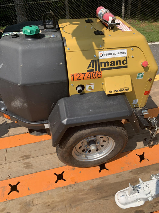 2021 Allmand NLV3GR (4) LED Light Fixture 350W, 23' Vertical Mast, 3kW Prime, Towable, Deep Sea L401, Leveling Jacks, Yanmar T4F 5.8hp