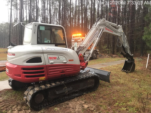 2019 Takeuchi TB290 Cab, AC, Rubber Tracks, Dozer Blade, Travel Alarm, Control Pattern Change Valve, Auxiliary Hydraulics w/18" Quick Coupler Bucket with teeth, 6.2 cu. ft. capacity/24" Quick Coupler Bucket with teeth, 8.6 cu. ft. capacity/36" Quick Coupler Bucket with teeth, 13.4 cu. ft. capacity, Quick Coupler, Hydraulic Thumb Installed