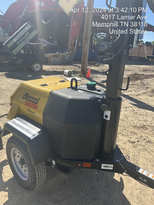 2022 Allmand NLV3GR (4) LED Light Fixture 350W, 23' Vertical Mast, 3kW Prime, Towable, ES Decals, T3