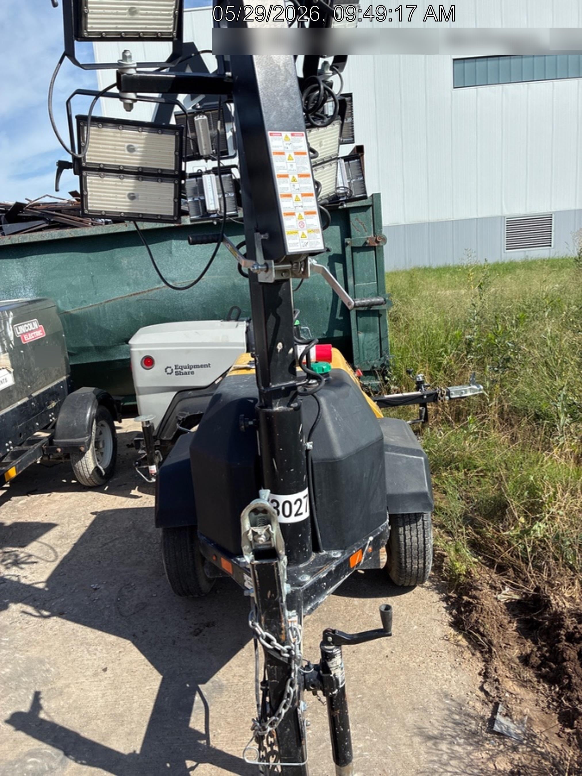 2022 Allmand NLV3GR (4) LED Light Fixture 350W, 23' Vertical Mast, 3kW Prime, Towable, ES Decals, T3
