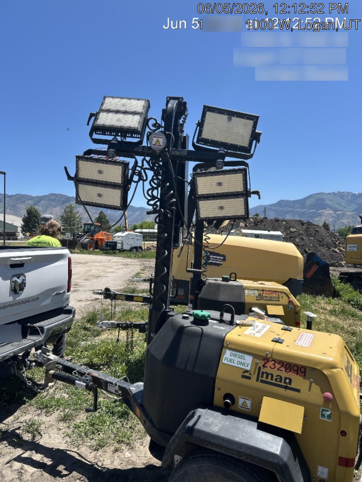 2022 Allmand NLV3GR (4) LED Light Fixture 350W, 23' Vertical Mast, 3kW Prime, Towable, Deep Sea L401, Leveling Jacks, Yanmar T4F 5.8hp