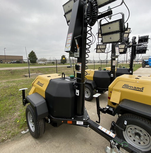 2022 Allmand NLV3GR (4) LED Light Fixture 350W, 23' Vertical Mast, 3kW Prime, Towable, Deep Sea L401, Leveling Jacks, Yanmar T4F 5.8hp