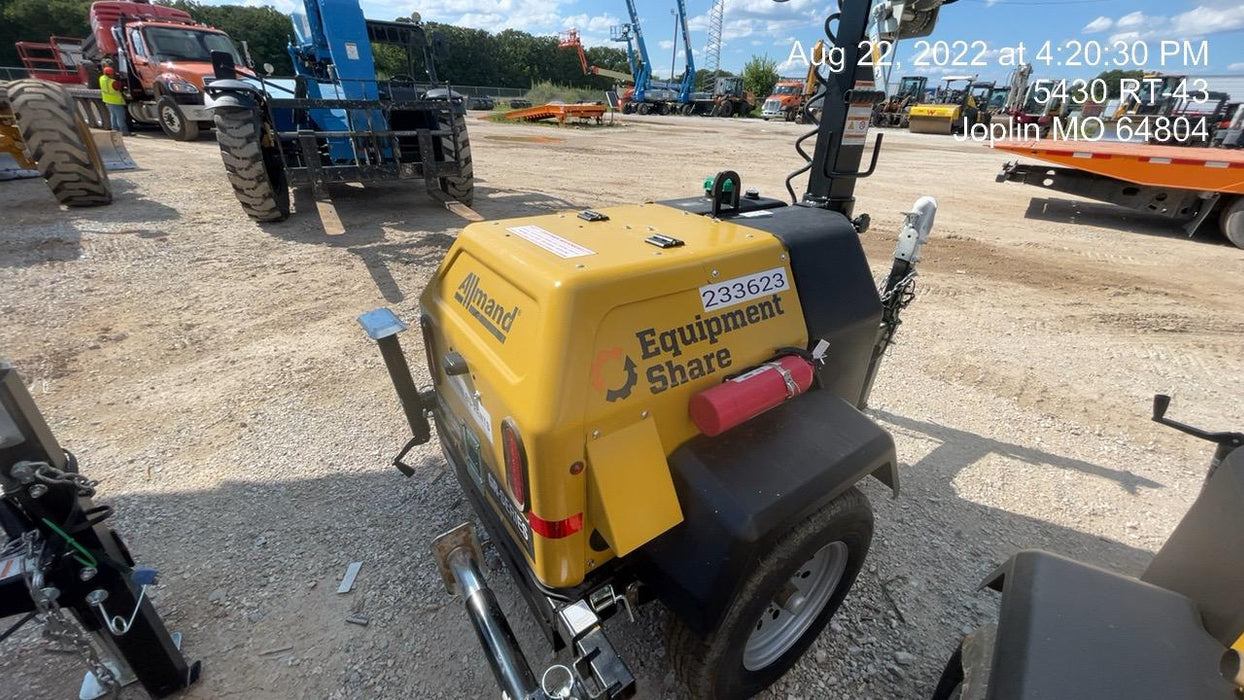 2022 Allmand NLV3GR (4) LED Light Fixture 350W, 23' Vertical Mast, 3kW Prime, Towable, Deep Sea L401, Leveling Jacks, Yanmar T4F 5.8hp