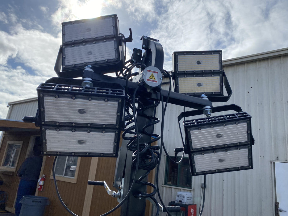 2022 Allmand NLV3GR (4) LED Light Fixture 350W, 23' Vertical Mast, 3kW Prime, Towable, Deep Sea L401, Leveling Jacks, Yanmar T4F 5.8hp