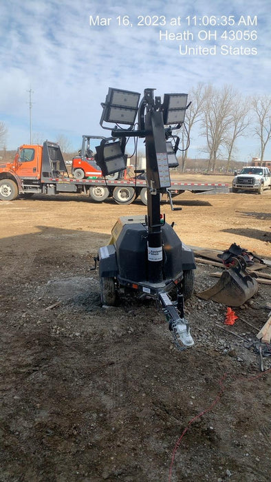 2022 Allmand NLV3GR (4) LED Light Fixture 350W, 23' Vertical Mast, 3kW Prime, Towable, Deep Sea L401, Leveling Jacks, Yanmar T4F 5.8hp