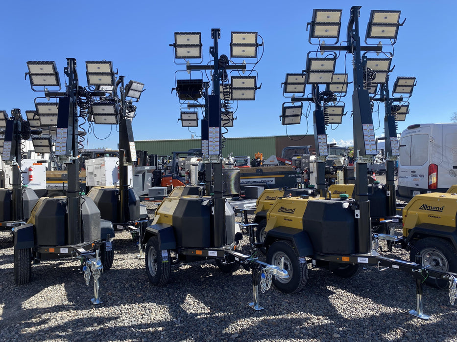 2022 Allmand NLV3GR (4) LED Light Fixture 350W, 23' Vertical Mast, 3kW Prime, Towable, ES Decals, T3