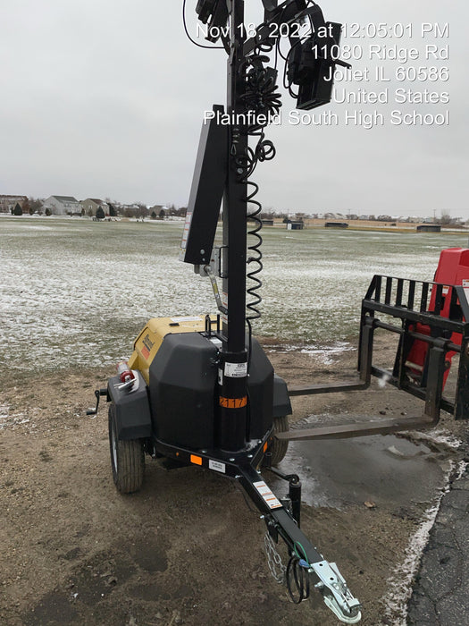 2022 Allmand NLV3GR (4) LED Light Fixture 350W, 23' Vertical Mast, 3kW Prime, Towable, Deep Sea L401, Leveling Jacks, Yanmar T4F 5.8hp