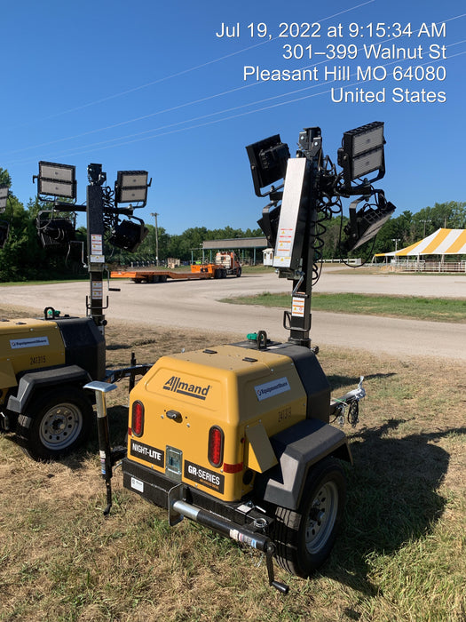 2022 Allmand NLV3GR (4) LED Light Fixture 350W, 23' Vertical Mast, 3kW Prime, Towable, Deep Sea L401, Leveling Jacks, Yanmar T4F 5.8hp