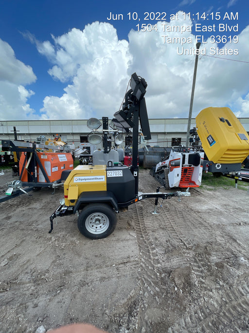 2022 Allmand NLV3GR (4) LED Light Fixture 350W, 23' Vertical Mast, 3kW Prime, Towable, Deep Sea L401, Leveling Jacks, Yanmar T4F 5.8hp