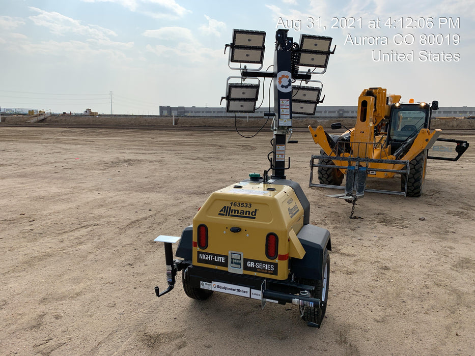 2021 Allmand NLV3GR (4) LED Light Fixture 350W, 23' Vertical Mast, 3kW Prime, Towable, Deep Sea L401, Leveling Jacks, Yanmar T4F 5.8hp