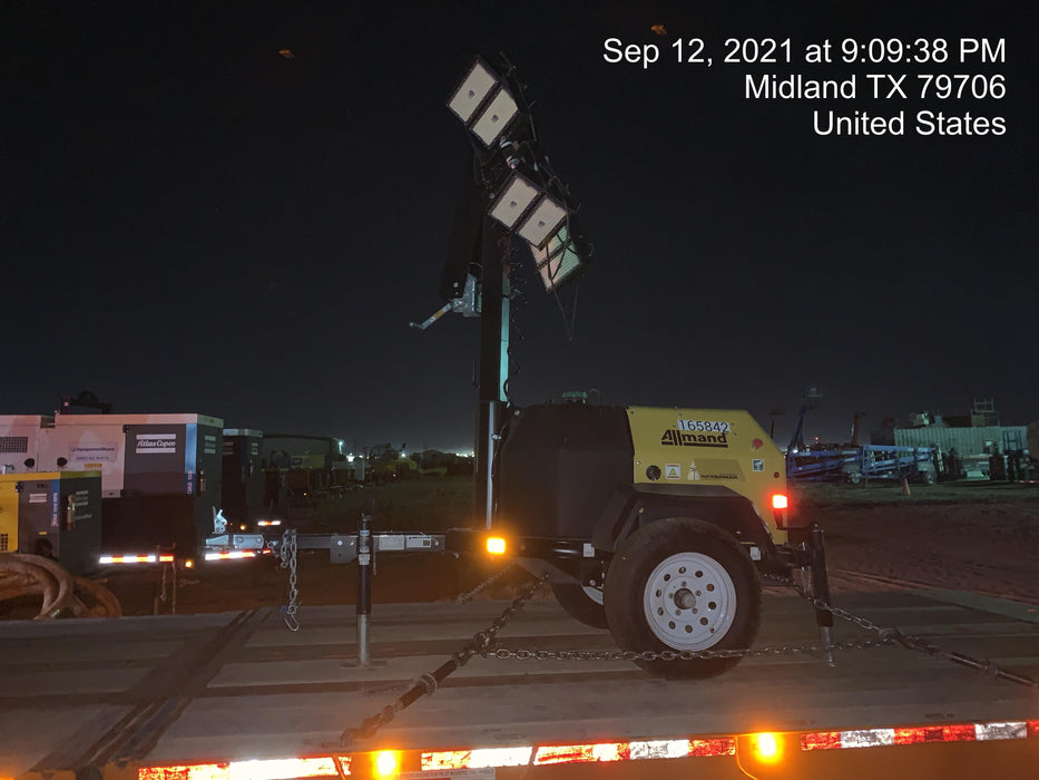 2021 Allmand NLV3GR (4) LED Light Fixture 350W, 23' Vertical Mast, 3kW Prime, Towable, Deep Sea L401, Leveling Jacks, Yanmar T4F 5.8hp