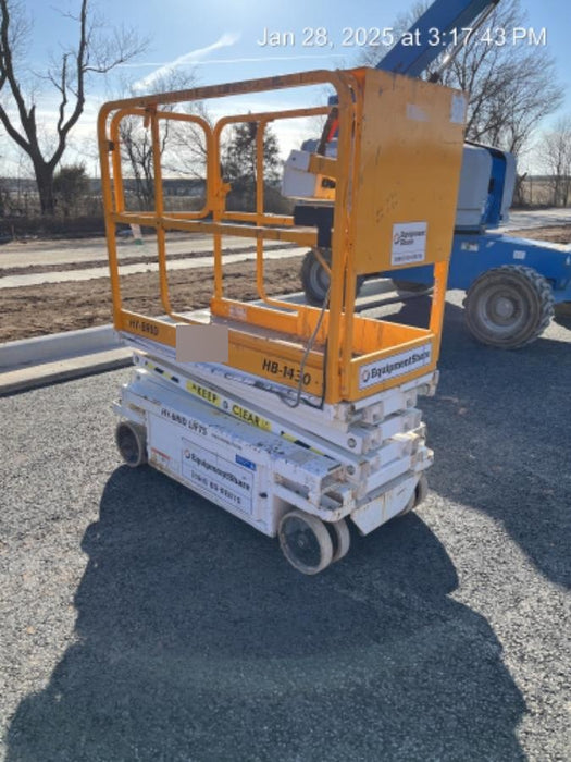 Custom Equipment HB-1430 <ul>
 <li>Hy-Brid Scissor Lift</li>
  <li>Platform capacity up to 670 lbs.</li>
  <li>Working height up to 20 ft</li>
  <li>Weighs under 1,700 lbs.</li>
  <li>Non-marking wheels </li>
</ul>