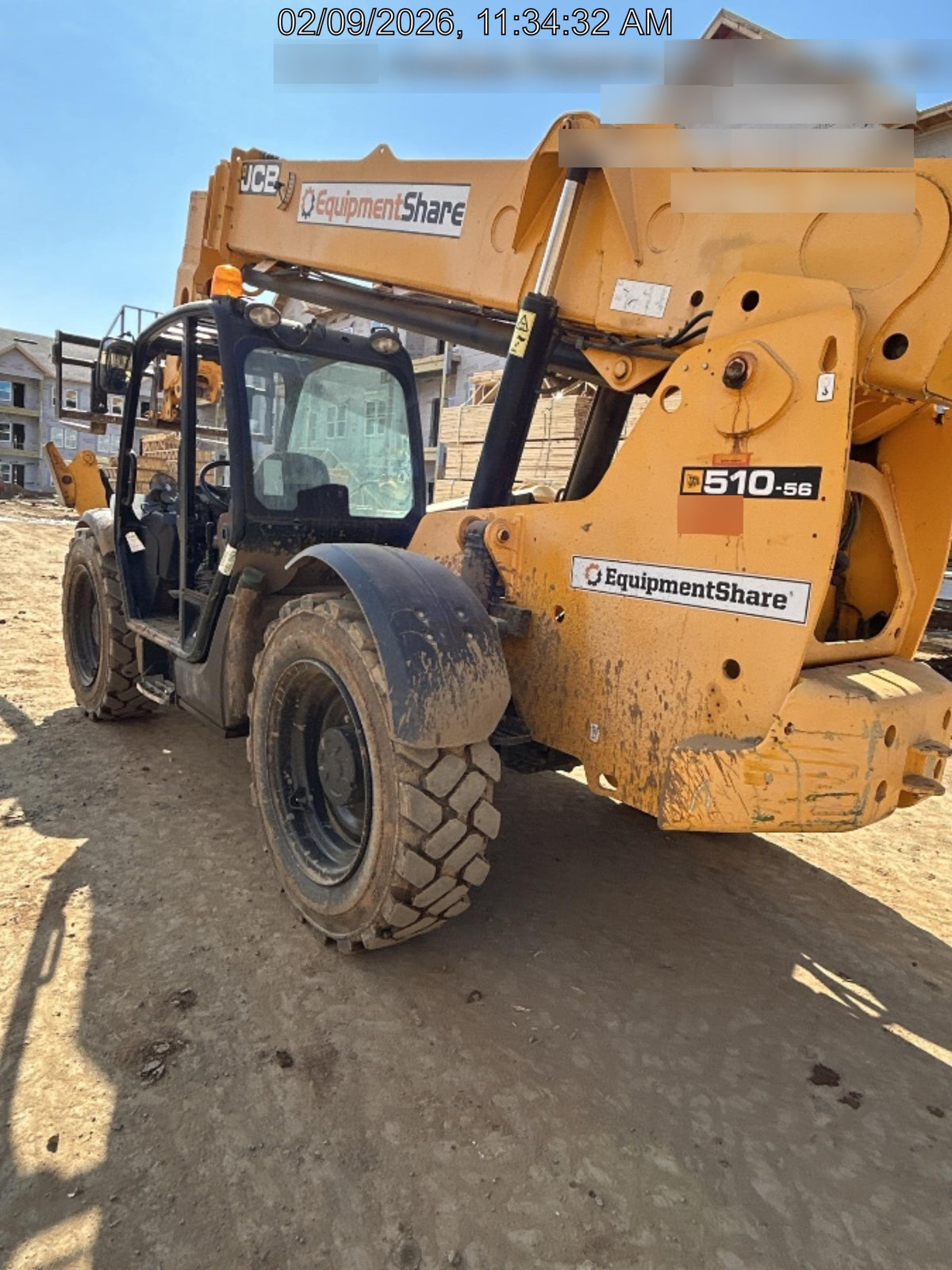 2019 JCB 510-56 Open ROPS, 74 HP, Solid Tires, Worklights, Beacon, Aux Hydraulics, Lifting Eye w/72" Carriage/60" Forks