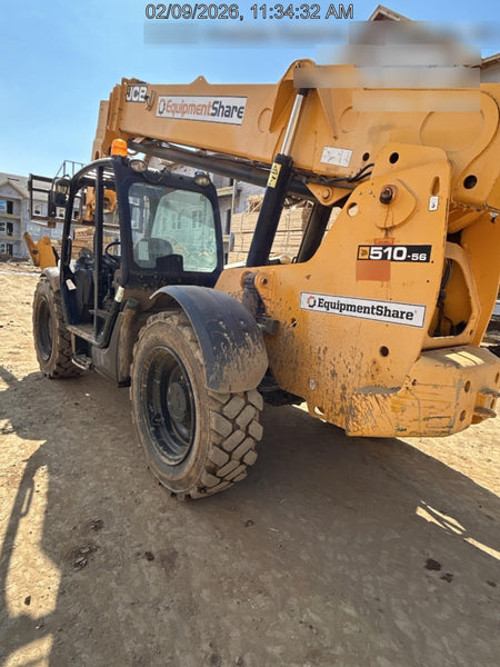 2019 JCB 510-56 Open ROPS, 74 HP, Solid Tires, Worklights, Beacon, Aux Hydraulics, Lifting Eye w/72" Carriage/60" Forks