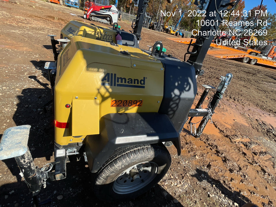 2022 Allmand NLV3GR (4) LED Light Fixture 350W, 23' Vertical Mast, 3kW Prime, Towable, Deep Sea L401, Leveling Jacks, Yanmar T4F 5.8hp