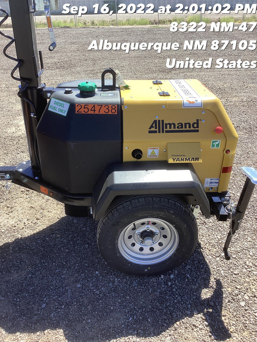 2022 Allmand NLV3GR (4) LED Light Fixture 350W, 23' Vertical Mast, 3kW Prime, Towable, ES Decals, T3