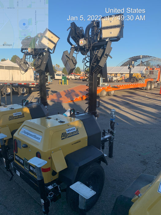 2021 Allmand NLV3GR (4) LED Light Fixture 350W, 23' Vertical Mast, 3kW Prime, Towable, Deep Sea L401, Leveling Jacks, Yanmar T4F 5.8hp