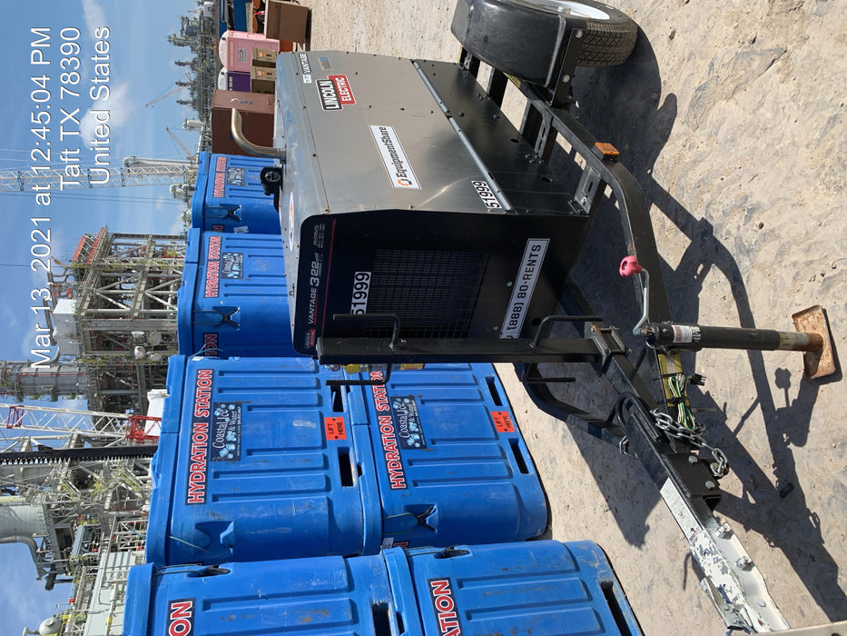 2019 Lincoln Electric Vantage 322 Welder Ready-Pak 3, Two wheel trailer, Fender and Light kit, Cable Rack