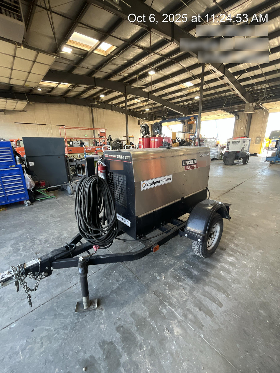 2019 Lincoln Electric Vantage 322 Ready-Pak 3, Two Wheel Trailer, Fender and Light Kit, Cable Rack