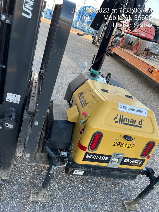 2022 Allmand NLV3GR (4) LED Light Fixture 350W, 23' Vertical Mast, 3kW Prime, Towable, Deep Sea L401, Leveling Jacks, Yanmar T4F 5.8hp