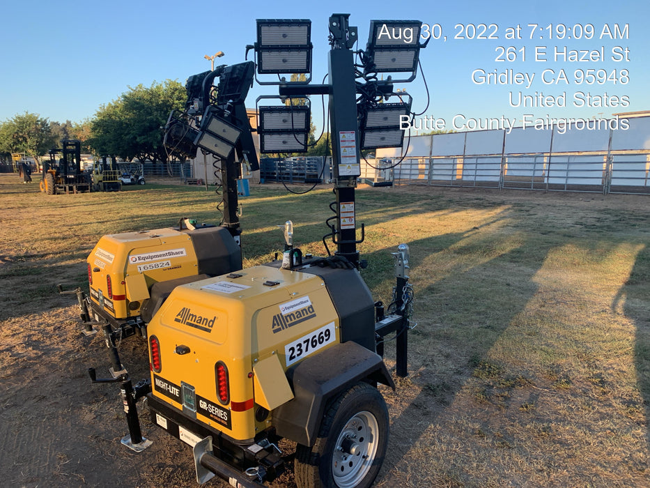 2022 Allmand NLV3GR (4) LED Light Fixture 350W, 23' Vertical Mast, 3kW Prime, Towable, ES Decals, T3