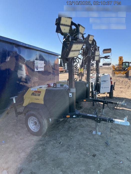 Allmand NLV3GR (4) LED Light Fixture 350W, 23' Vertical Mast, 3kW Prime, Towable, Deep Sea L401, Leveling Jacks, Yanmar T4F 5.8hp