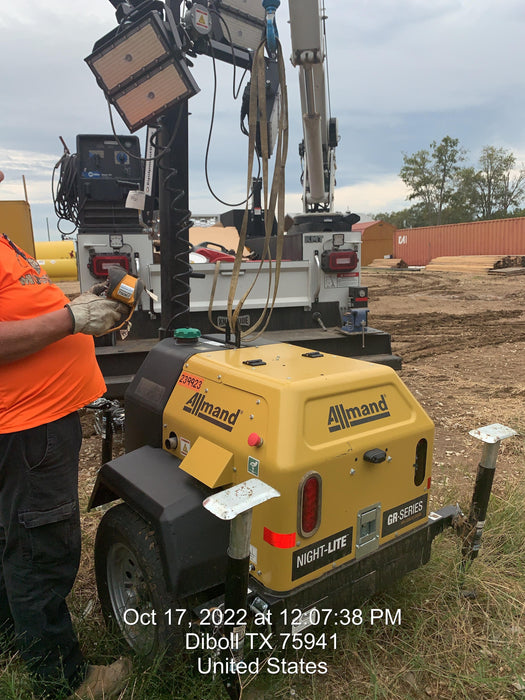 2022 Allmand NLV3GR (4) LED Light Fixture 350W, 23' Vertical Mast, 3kW Prime, Towable, Deep Sea L401, Leveling Jacks, Yanmar T4F 5.8hp