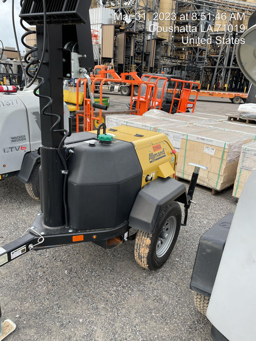 2022 Allmand NLV3GR (4) LED Light Fixture 350W, 23' Vertical Mast, 3kW Prime, Towable, Deep Sea L401, Leveling Jacks, Yanmar T4F 5.8hp