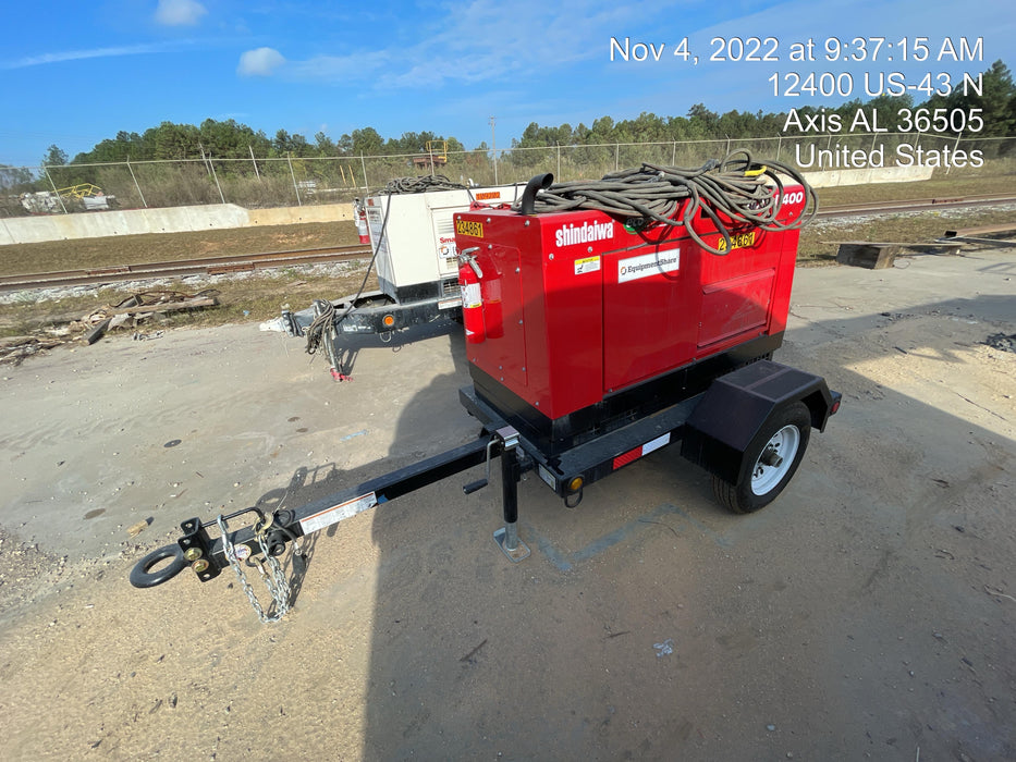 2022 Shindaiwa DGW400MDL Kubota D902 Engine, 23 HP, Dual Op Welder, Wire, Arc, Droop Stick, Tig, and CC Stick Functionality, Simulphase, 3 Phase and 1 Phase Gen Output, Single Axle NB Trlr, Slr Trckl Chrg 12V 12W, Fire Ext