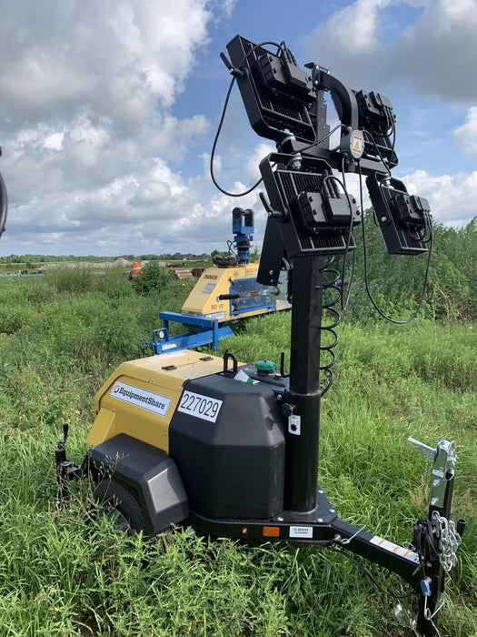 2022 Allmand NLV3GR (4) LED Light Fixture 350W, 23' Vertical Mast, 3kW Prime, Towable, Deep Sea L401, Leveling Jacks, Yanmar T4F 5.8hp