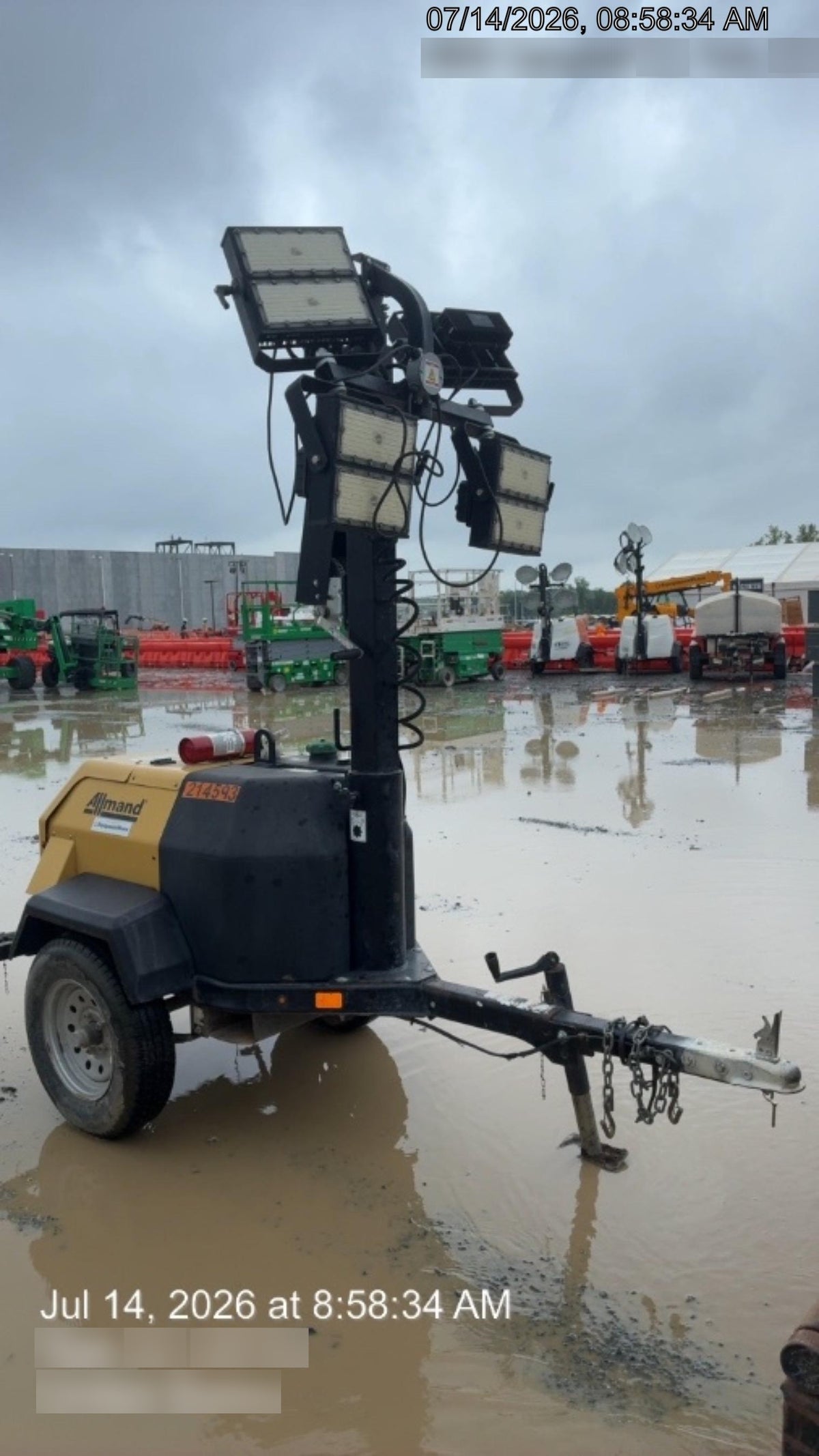 2022 Allmand NLV3GR (4) LED Light Fixture 350W, 23' Vertical Mast, 3kW Prime, Towable, Deep Sea L401, Leveling Jacks, Yanmar T4F 5.8hp
