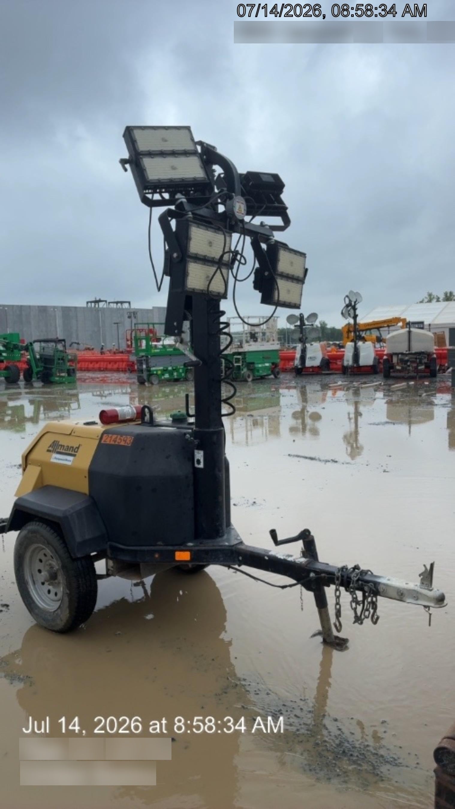 2022 Allmand NLV3GR (4) LED Light Fixture 350W, 23' Vertical Mast, 3kW Prime, Towable, Deep Sea L401, Leveling Jacks, Yanmar T4F 5.8hp