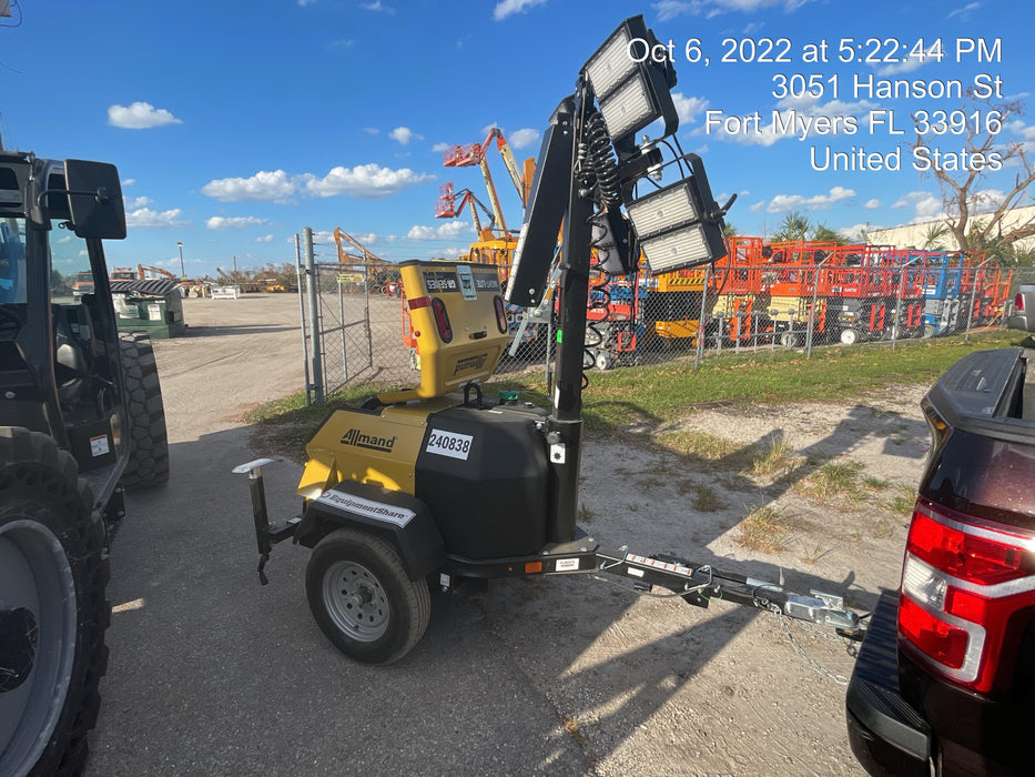 2022 Allmand NLV3GR (4) LED Light Fixture 350W, 23' Vertical Mast, 3kW Prime, Towable, Deep Sea L401, Leveling Jacks, Yanmar T4F 5.8hp