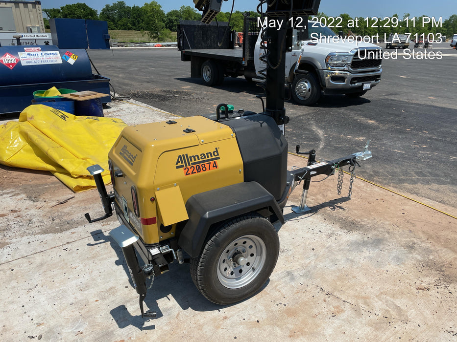 2022 Allmand NLV3GR (4) LED Light Fixture 350W, 23' Vertical Mast, 3kW Prime, Towable, Deep Sea L401, Leveling Jacks, Yanmar T4F 5.8hp