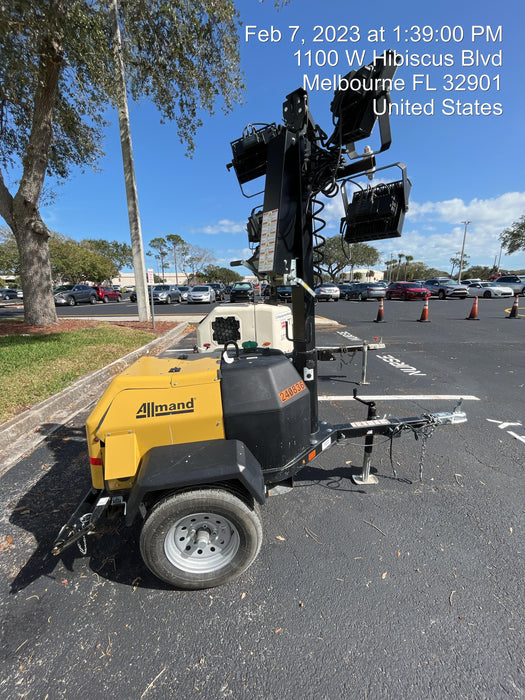 2022 Allmand NLV3GR (4) LED Light Fixture 350W, 23' Vertical Mast, 3kW Prime, Towable, Deep Sea L401, Leveling Jacks, Yanmar T4F 5.8hp
