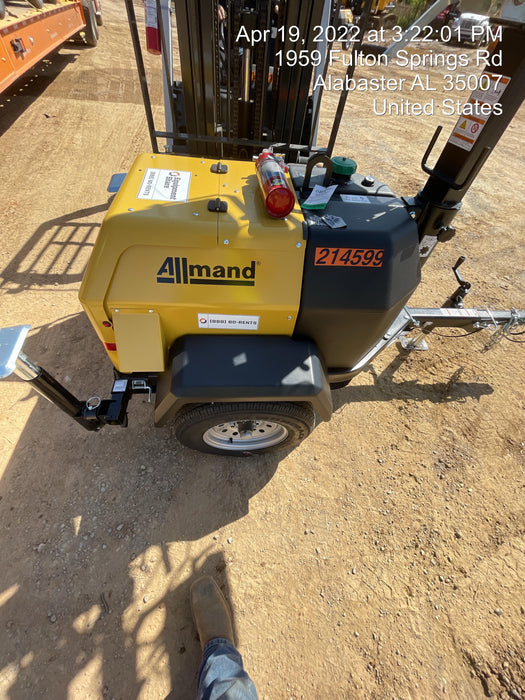 2022 Allmand NLV3GR (4) LED Light Fixture 350W, 23' Vertical Mast, 3kW Prime, Towable, Deep Sea L401, Leveling Jacks, Yanmar T4F 5.8hp