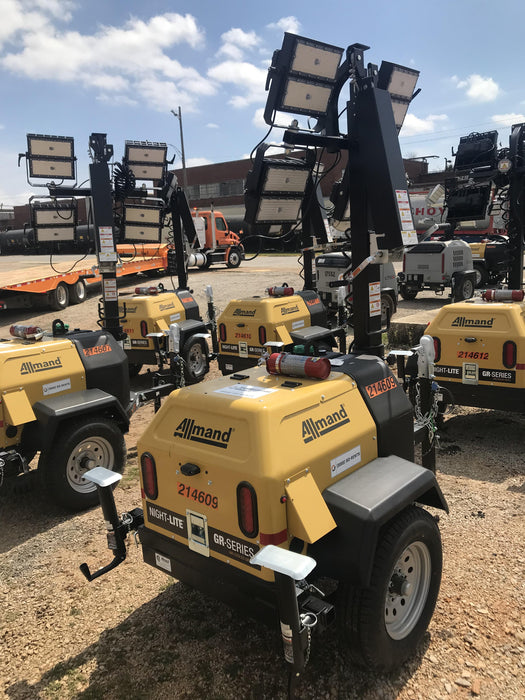 2022 Allmand NLV3GR (4) LED Light Fixture 350W, 23' Vertical Mast, 3kW Prime, Towable, Deep Sea L401, Leveling Jacks, Yanmar T4F 5.8hp