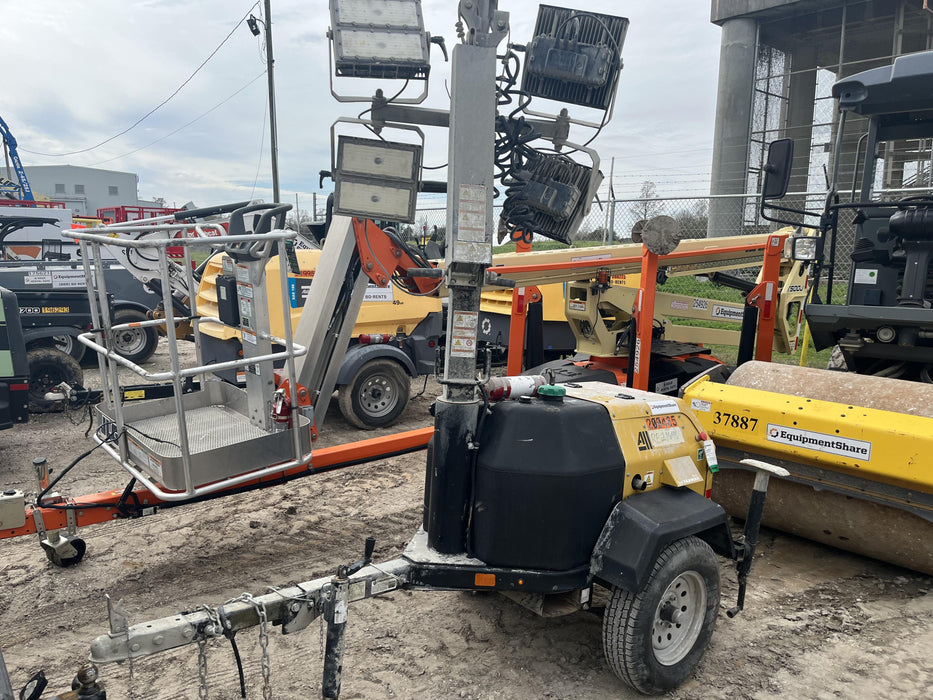 2022 Allmand NLV3GR (4) LED Light Fixture 350W, 23' Vertical Mast, 3kW Prime, Towable, Deep Sea L401, Leveling Jacks, Yanmar T4F 5.8hp