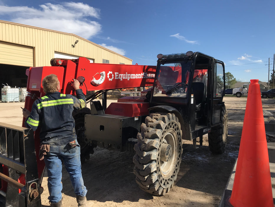 2019 Manitou MTA8044 74hp T4F, Cab/Heat/Air, Cab and Boom LED work lights, Auxiliary Hydraulics, Solid Tires, Amber strobe, Lift Hook 66" Carriage, 60" Forks