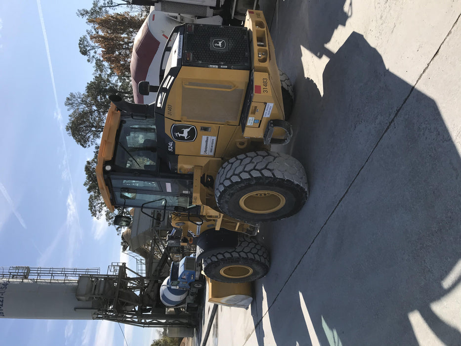 2019 John Deere 524L Cab/Heat/AIR, 3rd Function Hydraulics, Hydraulic JRB QC 2.75 Yd. Bucket, 60" Carriage/72" Forks